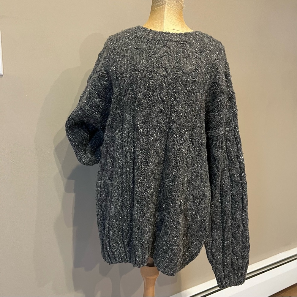 Vintage Antartex Cable Knit Chunky Sweater Mens XL Wool Blend‎ Gray White Fleck